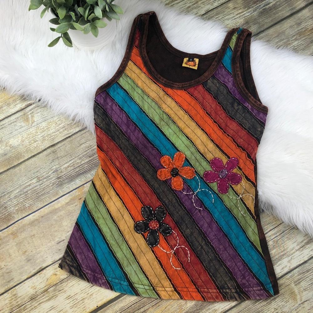 Karma Circle USA Bohemian Embroidered Tank Top S
